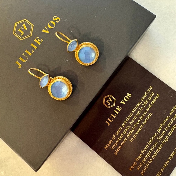Julie Vos Gold and Blue Moonstone Earrings - Picture 2 of 4